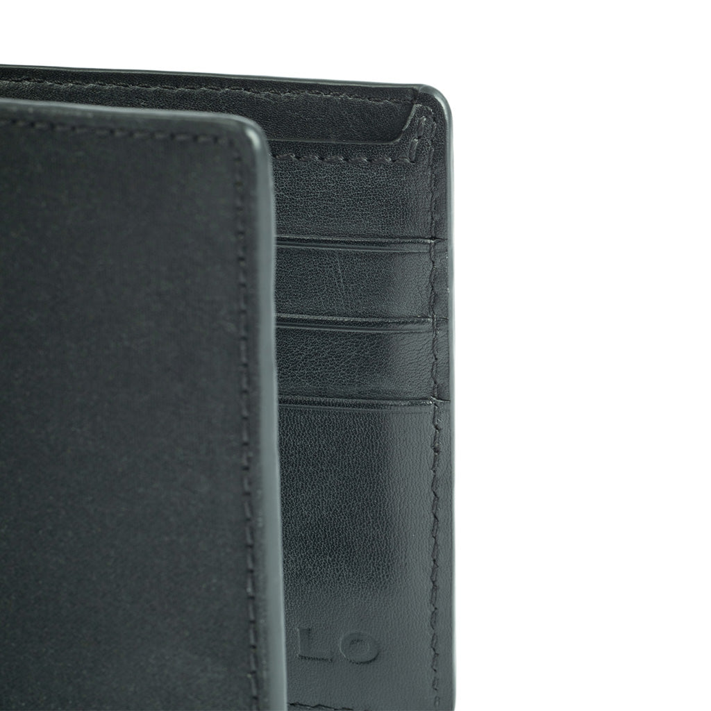 black bi-fold waxed wallet