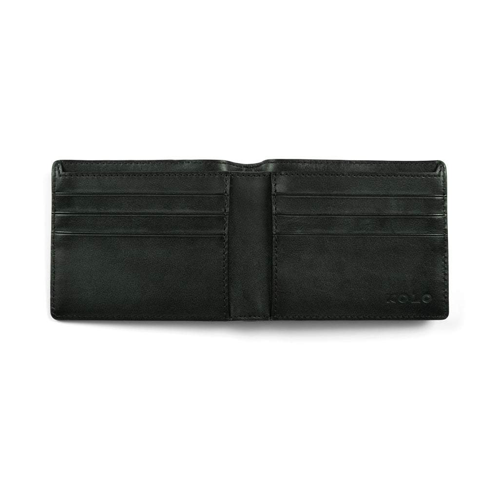 black bi-fold waxed wallet