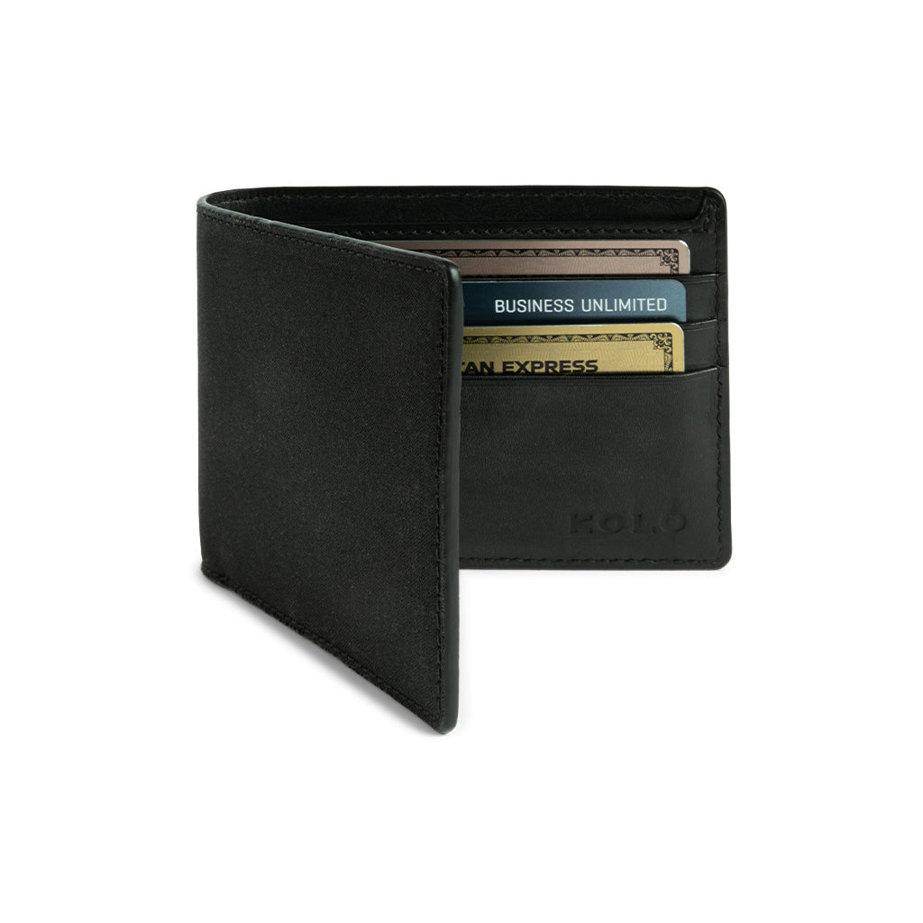 black bi-fold waxed wallet